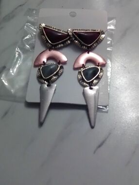 Statement Pink and Silver Geometric Drop Earrings